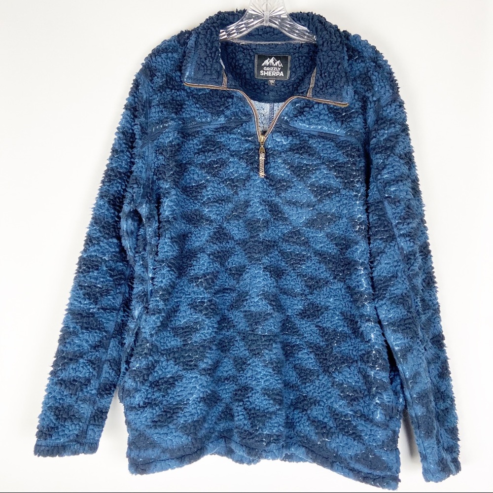 Grizzly Sherpa Navy Sweatshirt Zip Up with Pockets